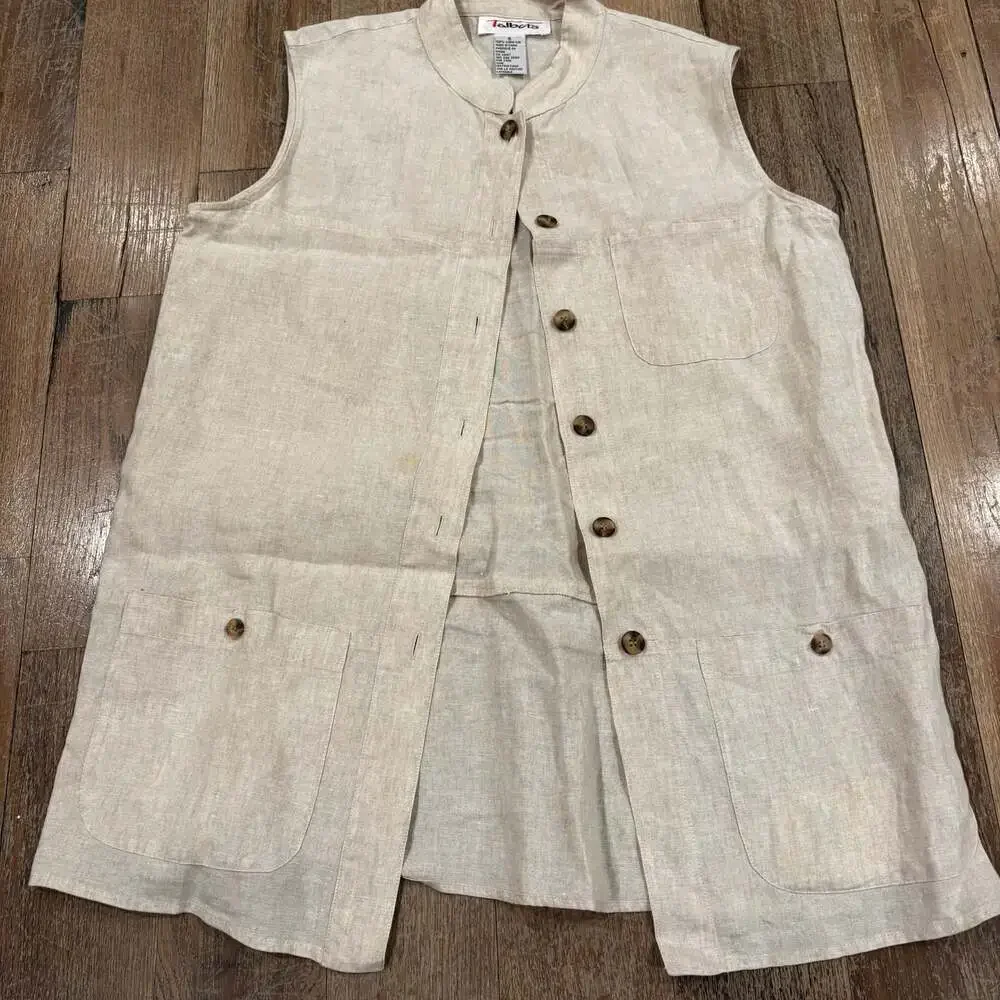 Talbots Vintage 100% Linen Sleeveless Button-Down Vest - Picture 2 of 9